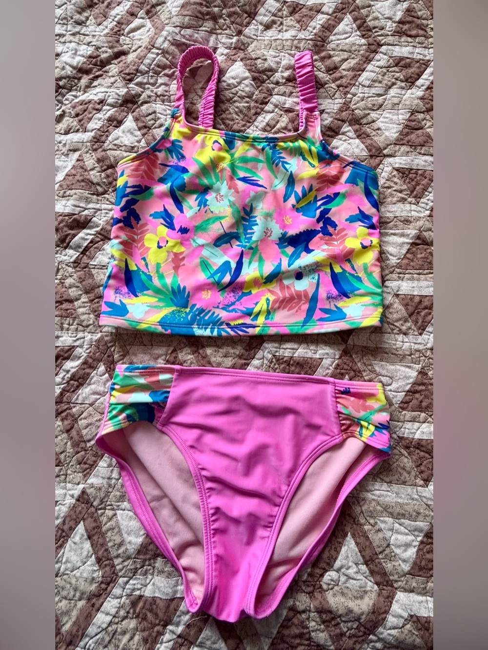 Cat & Jack Pink and Peach Girls Swim suit size XL(14)